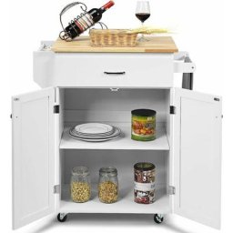 Desserte de Cuisine sur roulettes Plateau en Bois d'hévéa, îlot Chariot de Cuisine