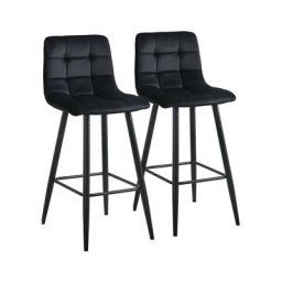 Lot de 2 Tabourets de Bar, Tabouret de bar en velvet, Tabouret de bar avec dossier et pouf, Hauteur