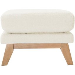 Miliboo - Pouf repose-pieds déhoussable scandinave en tissu effet laine bouclée blanc cassé et bois