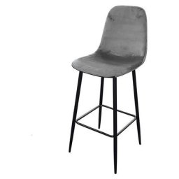 Tabouret de bar velours avec dossier inoui - Gris - Métal et polyester - l 42 x p 47 x h 108 cm