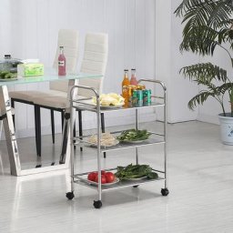 Bathrins - Chariot de Service /Desserte de Cuisine à Roulettes en Acier inox -3 Niveaux Pour