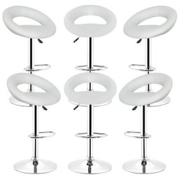 Lot de 6 tabourets de bar simili cuir design rond blanc pivotante reglable en hauteur