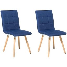 Lot 2 Chaises en Tissu Bleu Foncé Capitonnées avec Pieds en Bois Tendance Idéales pour Salle à