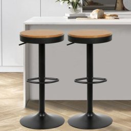 Lot de 2 Tabourets de Bar, Tabourets de Comptoir à Hauteur Réglable pour Comptoir de Cuisine, Bois