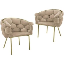 Lot de 2 chaises en velours beige pieds en métal doré charlotte - beige