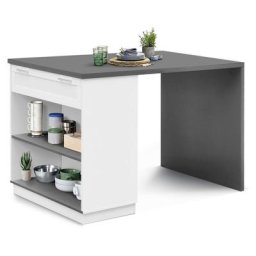 Ilot central mange-debout 4 personnes vito 130 cm blanc et plateau gris - Blanc