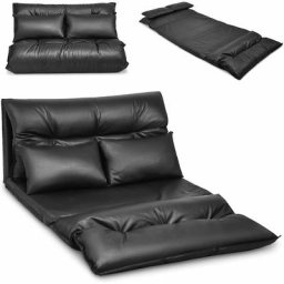 RELAX4LIFE Chauffeuse 2 Personnes Pliable en PU Cuir avec 2 Oreillers Dossier Réglable de 90 ° à