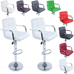 Tresko - Lot de 2 Tabourets de bar blanc avec dossier, accoudoir, chromé, rotation à 360°, hauteur