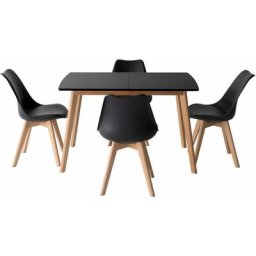 Ensemble table extensible 120/160cm helga et 4 chaises nora noir - black