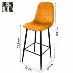 Tabouret de bar velours avec dossier inoui - Jaune - Métal et polyester - l 42 x p 47 x h 108 cm