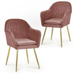 Lot de 2 chaises avec accoudoirs en velours rose edwige - rose