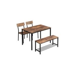 Table à manger chaise et banc, en bois et cadre en acier style rétro vintage, marron - Liberté