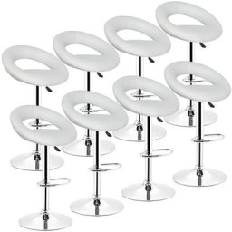 Lot de 8 tabourets de bar simili cuir design rond blanc pivotante reglable en hauteur
