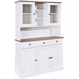 Socoa - Buffet Vaisselier 5 Portes 3 Tiroirs Bois Massif Vernis Sepia et Blanc - Blanc