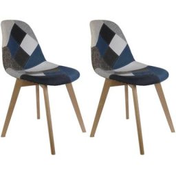 Home Déco Factory - Chaise patchwork bleu/gris scandinave - Bleu - Bleu/gris