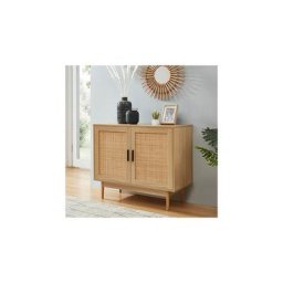 Buffet 2 portes 90x39,5x75 cm avec cannage naturel