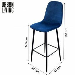 Urban Living - Tabouret de bar en velours bleu indigo pieds métal Inoui - Bleu indigo - Bleu indigo