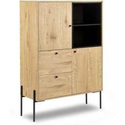Buffet haut 2 portes 2 tiroirs en bois clair et métal noir sohane - bois noir