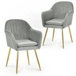 Lot de 2 chaises avec accoudoirs en velours gris edwige - gris