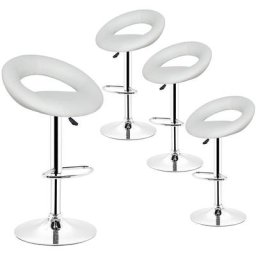 Lot de 4 tabourets de bar simili cuir design rond blanc pivotante reglable en hauteur