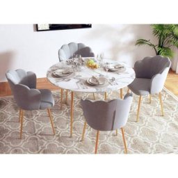 Table à manger ronde design aspect marbre blanc et doré virginie - blanc
