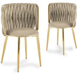 Lot de 2 chaises en velours beige pieds en métal doré HERMIONE - beige