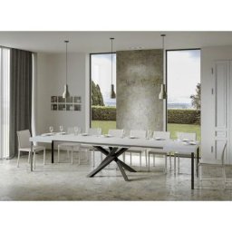 Table extensible 8 à 20 personnes blanche et pieds entrelacés anthracite l 180 à 440 cm Artemis