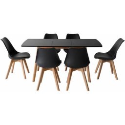 Ensemble table extensible 120/160cm helga et 6 chaises nora noir - black