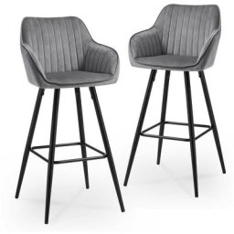 Lot de 2 tabourets de bar en tissu velours gris alessa - gris