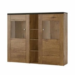 Vaisselier design 2 portes pour salon couleur chêne et noir effet bois. collection santiago.