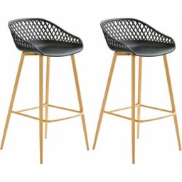 Lot de 2 tabourets de bar irek chaise haute cuisine ou comptoir au design retro en plastique noir
