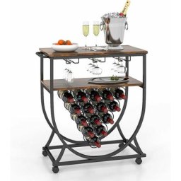 Desserte de Cuisine à roulettes avec Porte-Bouteilles, Chariot de Cuisine Industriel à 2 Niveuax