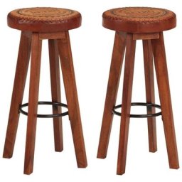 Tabourets de bar lot de 2 cuir véritable/bois d'acacia solide Vidaxl Marron