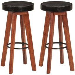 Tabourets de bar lot de 2 cuir véritable/bois d'acacia solide Vidaxl Noir