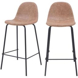 Chaise de bar mi-hauteur 65 cm en cuir synthétique (lot de 2) - Henrik - Marron