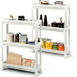 Lot de 2 Chariot de Rangement à roulettes 3 Niveaux, Desserte à roulettes Mobile 3 Étagères avec
