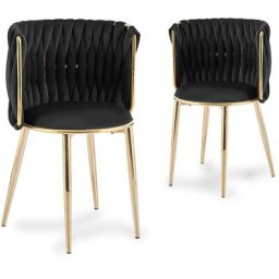 Lot de 2 chaises en velours noir pieds en métal doré HERMIONE - noir