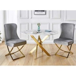 Table à manger ronde design verre marbré et pieds dorés 4 personnes melissa - blanc