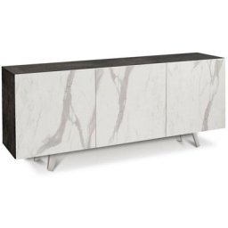 Buffet à 3 portes 174x43 cm avec ouverture push - pull couleur Oxyde noir et marbre Calacatta Noir