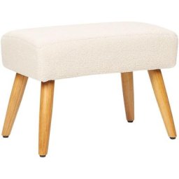 Repose-Pieds Beige en Bouclettes et Bois d'Hévéa Banquette Scandinave Takoma - Beige