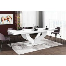 Table à manger évolutive 160-208-256 x 89 x 75 cm - Blanc - Blanc