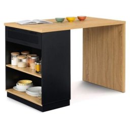 Ilot central mange-debout 4 personnes vito 130 cm noir et plateau bois - Noir