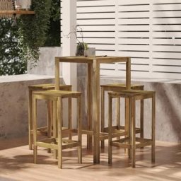 Ensemble Table de bar + 4 Chaises de bar de jardin - Table Haute avec 4 Tabourets Bois de pin
