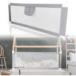 Barrière de Lit pour Enfant Barrière de Sécurité de Lit d'Enfant Polyester Gris Matériau: Tissu en