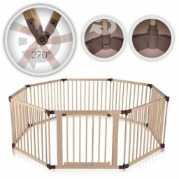 Parc Bébé en Bois 8 Éléments - réglable individuellement - premium Marron - Baby Vivo
