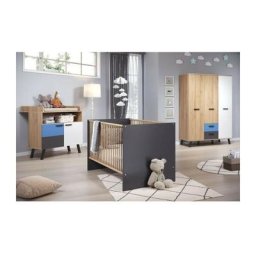 Chambre bébé trio mats color - Lit 70x140 cm + Commode a langer 2 portes + Armoire - Décor gris