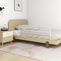 Rail de lit de sécurité/ Barrière de sécurité de lit d'enfant Blanc (76-137)x55 cm Fer