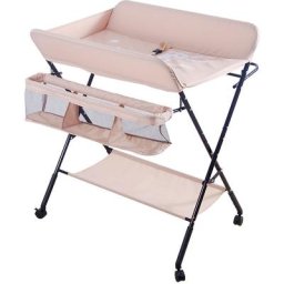 Table à Langer Pliante avec Panier de Rangement pour Nouveaux-Nés Chambre Bébé - Rose clair - Rose