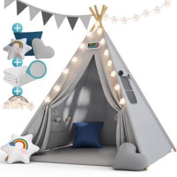 Spielwerk - Tipi enfant avec tapis Tente de jeu Enfants Guirlande lumineuse Tapis de jeu 3 coussins