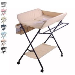 Table à Langer Bébé 4 Roues Pliante Avec Panier de Rangement 0-3 ans - kaki - Guoyihua